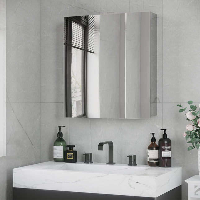 Wall Mounted Bathroom Mirror Cabinet with Storage Shelves - White