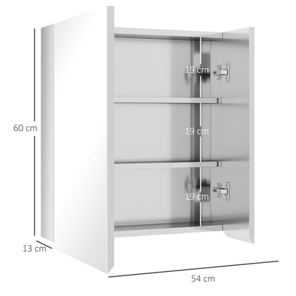 Wall Mounted Bathroom Mirror Cabinet with Storage Shelves - White