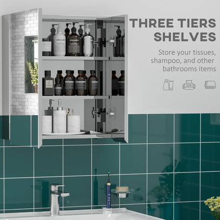 Wall Mounted Bathroom Mirror Cabinet with Storage Shelves - White