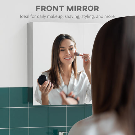 Wall Mounted Bathroom Mirror Cabinet with Storage Shelves - White