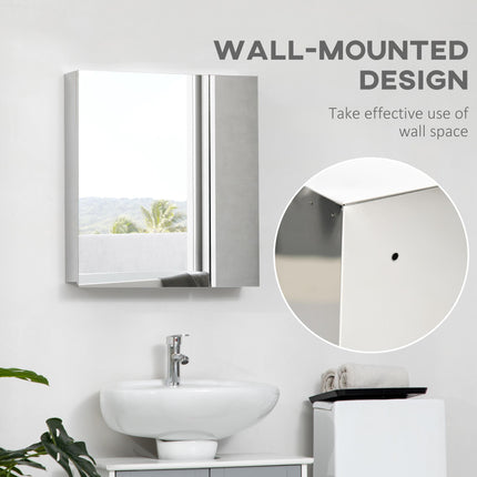 Wall Mounted Bathroom Mirror Cabinet with Storage Shelves - White