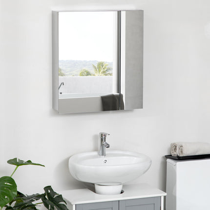 Wall Mounted Bathroom Mirror Cabinet with Storage Shelves - White