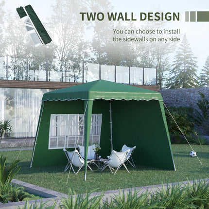 Pop Up Gazebo with 2 Removable Sides and Carry Bag - Dark Green