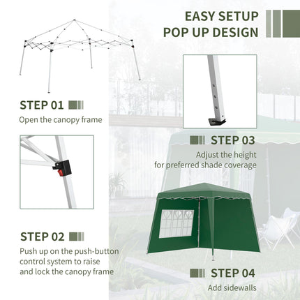 Pop Up Gazebo with 2 Removable Sides and Carry Bag - Dark Green