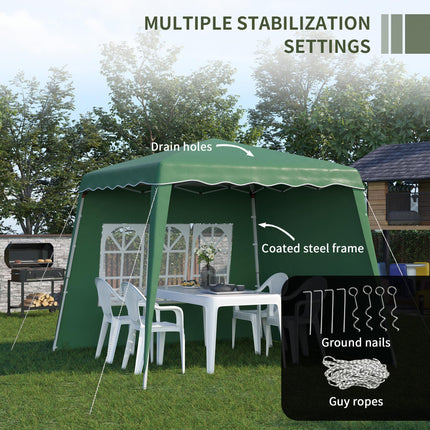 Pop Up Gazebo with 2 Removable Sides and Carry Bag - Dark Green