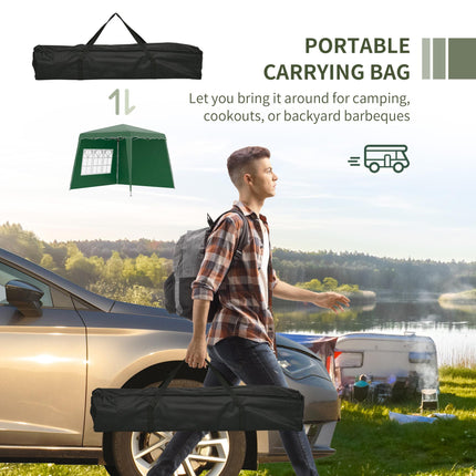 Pop Up Gazebo with 2 Removable Sides and Carry Bag - Dark Green