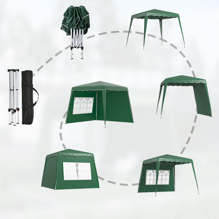 Pop Up Gazebo with 2 Removable Sides and Carry Bag - Dark Green