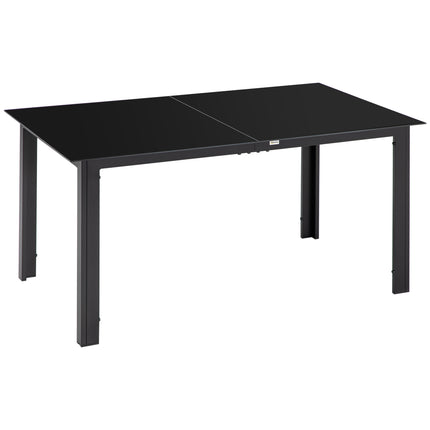 6 Seater Aluminium Outdoor Dining Table with Tempered Glass Top - Black