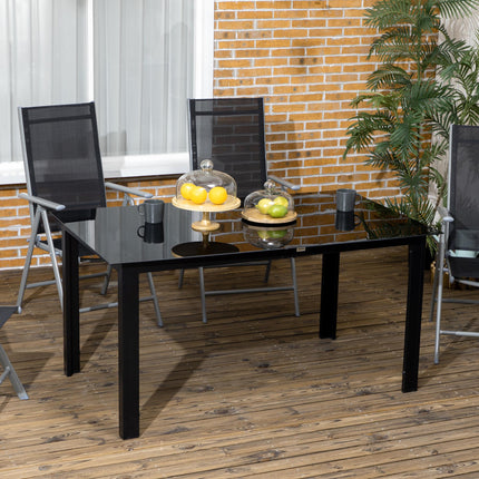6 Seater Aluminium Outdoor Dining Table with Tempered Glass Top - Black