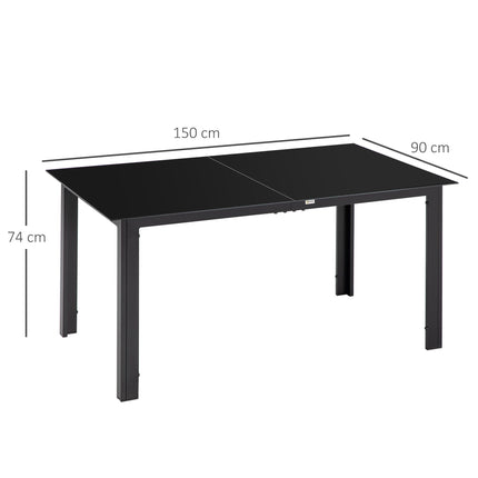 6 Seater Aluminium Outdoor Dining Table with Tempered Glass Top - Black