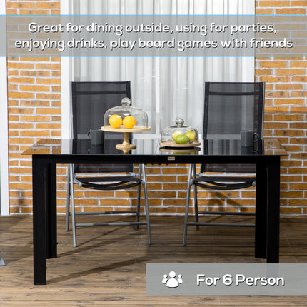 6 Seater Aluminium Outdoor Dining Table with Tempered Glass Top - Black