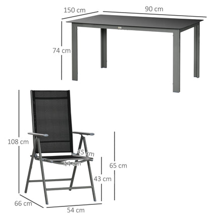 7 Piece Aluminium Garden Dining Set with Reclining Chairs - Black