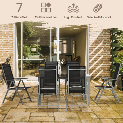 7 Piece Aluminium Garden Dining Set with Reclining Chairs - Black