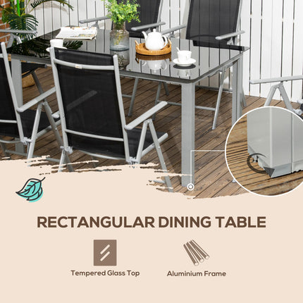 7 Piece Aluminium Garden Dining Set with Reclining Chairs - Black