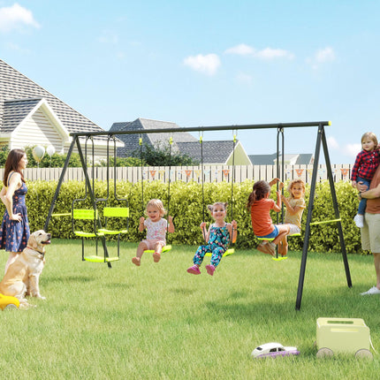 Metal Garden Swing Set with Double Swings and Glider Seats - Green