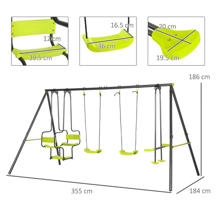 Metal Garden Swing Set with Double Swings and Glider Seats - Green
