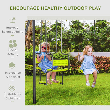 Metal Garden Swing Set with Double Swings and Glider Seats - Green
