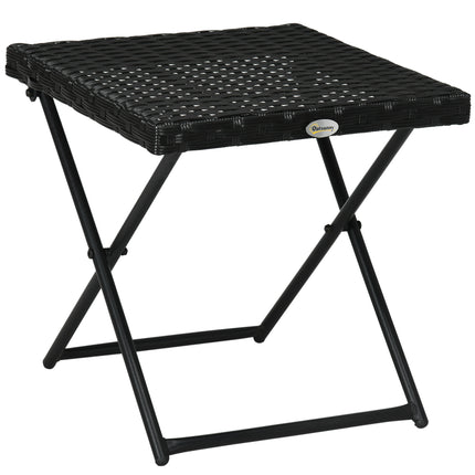 Square PE Rattan Folding Table 40x40cm with Steel Frame - Black