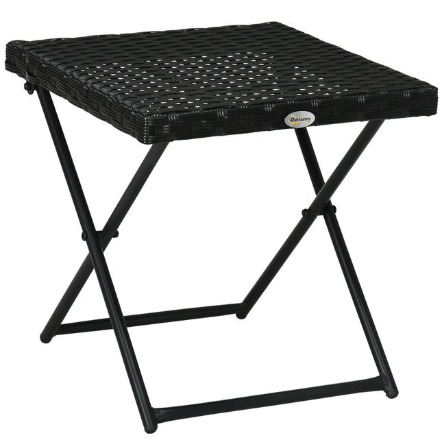 Square PE Rattan Folding Table 40x40cm with Steel Frame - Black