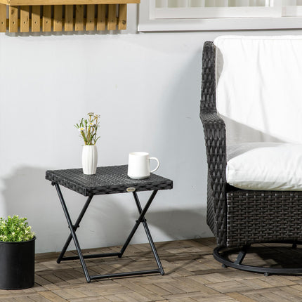 Square PE Rattan Folding Table 40x40cm with Steel Frame - Black