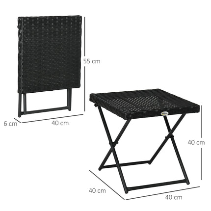 Square PE Rattan Folding Table 40x40cm with Steel Frame - Black