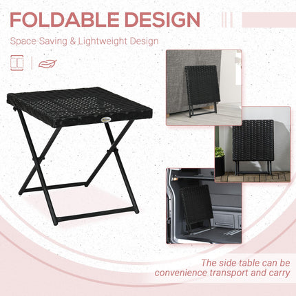 Square PE Rattan Folding Table 40x40cm with Steel Frame - Black