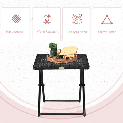 Square PE Rattan Folding Table 40x40cm with Steel Frame - Black