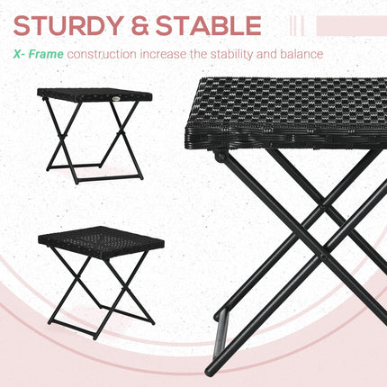 Square PE Rattan Folding Table 40x40cm with Steel Frame - Black