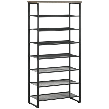 8-Tier Freestanding Shoe Rack Organizer for 21-24 Pairs with Mesh Shelves - Black and Grey