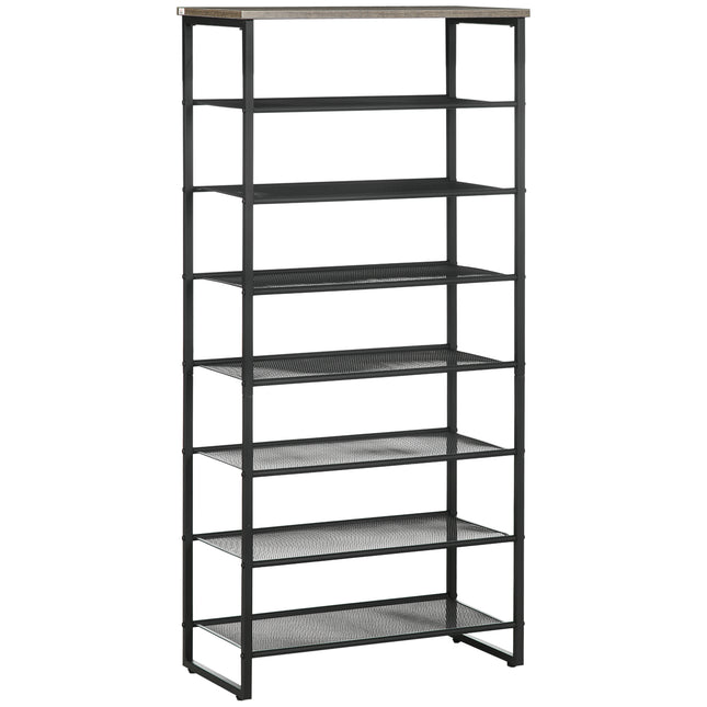 8-Tier Freestanding Shoe Rack Organizer for 21-24 Pairs with Mesh Shelves - Black and Grey