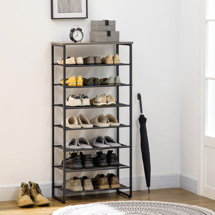 8-Tier Freestanding Shoe Rack Organizer for 21-24 Pairs with Mesh Shelves - Black and Grey