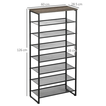 8-Tier Freestanding Shoe Rack Organizer for 21-24 Pairs with Mesh Shelves - Black and Grey