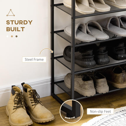 8-Tier Freestanding Shoe Rack Organizer for 21-24 Pairs with Mesh Shelves - Black and Grey
