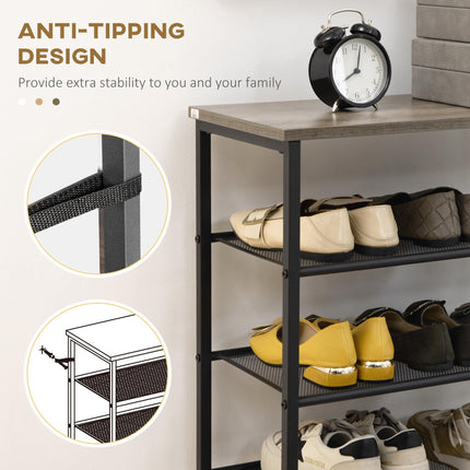 8-Tier Freestanding Shoe Rack Organizer for 21-24 Pairs with Mesh Shelves - Black and Grey