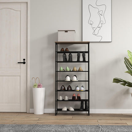 8-Tier Freestanding Shoe Rack Organizer for 21-24 Pairs with Mesh Shelves - Black and Grey