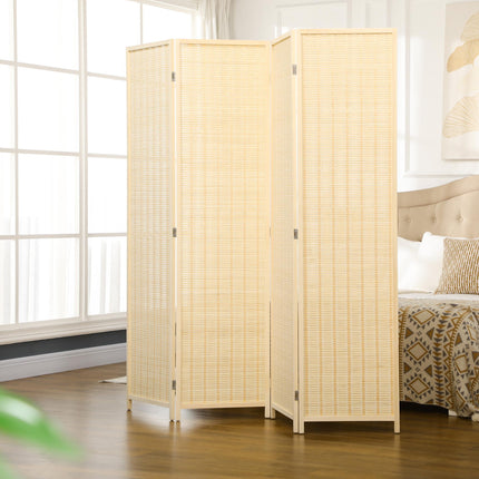 4 Panel Folding Room Divider Screen 180 x 180cm Freestanding Privacy Partition - Natural