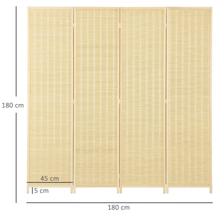 4 Panel Folding Room Divider Screen 180 x 180cm Freestanding Privacy Partition - Natural