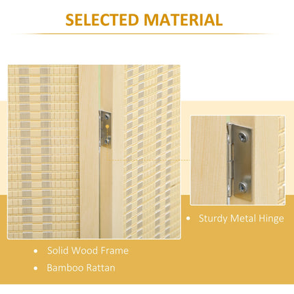 4 Panel Folding Room Divider Screen 180 x 180cm Freestanding Privacy Partition - Natural