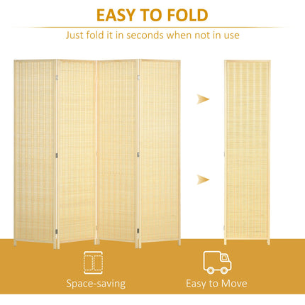 4 Panel Folding Room Divider Screen 180 x 180cm Freestanding Privacy Partition - Natural