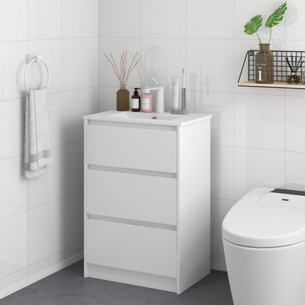 600mm Bathroom Vanity Unit with Basin and Drawers - High Gloss White