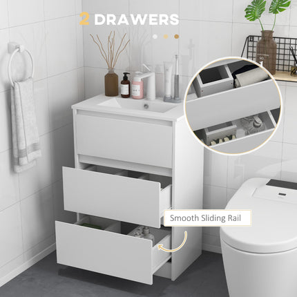 600mm Bathroom Vanity Unit with Basin and Drawers - High Gloss White