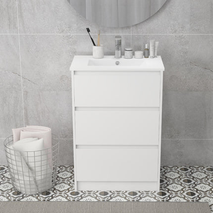 600mm Bathroom Vanity Unit with Basin and Drawers - High Gloss White