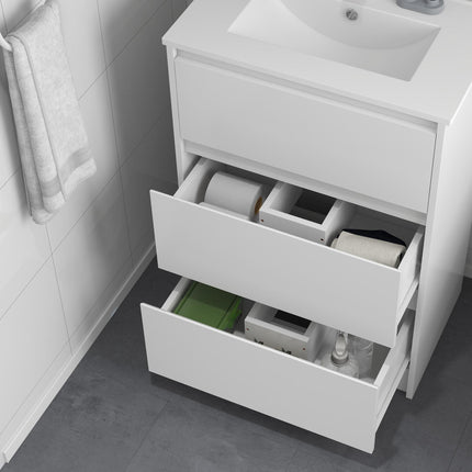 600mm Bathroom Vanity Unit with Basin and Drawers - High Gloss White