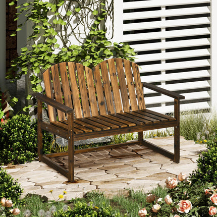 2 Seater Outdoor Wooden Garden Bench with Carbonised Finish - Carbonised