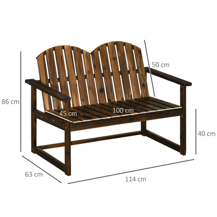 2 Seater Outdoor Wooden Garden Bench with Carbonised Finish - Carbonised