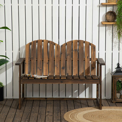 2 Seater Outdoor Wooden Garden Bench with Carbonised Finish - Carbonised