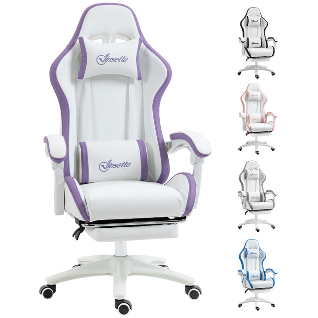 Racing Gaming Chair with Reclining, Footrest, Headrest & Lumbar Support - Purple