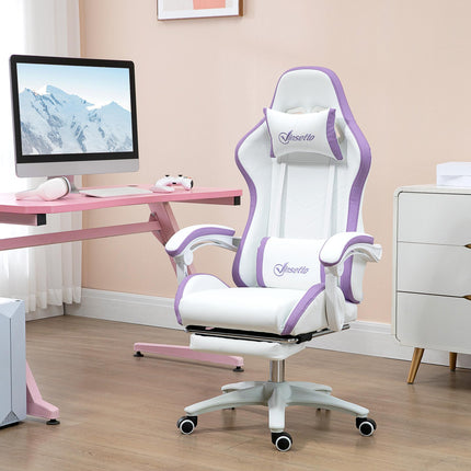 Racing Gaming Chair with Reclining, Footrest, Headrest & Lumbar Support - Purple