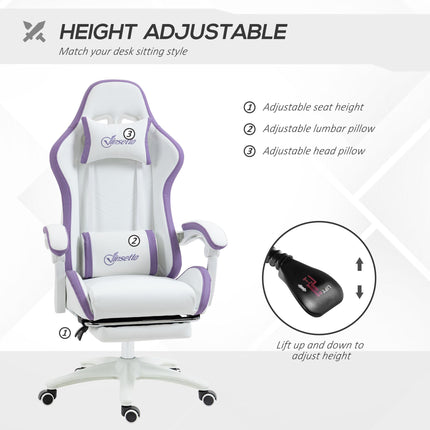 Racing Gaming Chair with Reclining, Footrest, Headrest & Lumbar Support - Purple