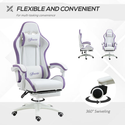 Racing Gaming Chair with Reclining, Footrest, Headrest & Lumbar Support - Purple